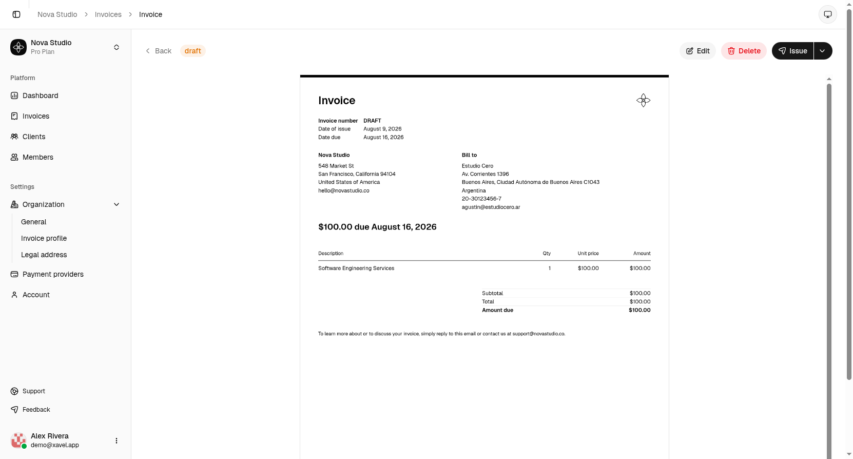 Invoice draft