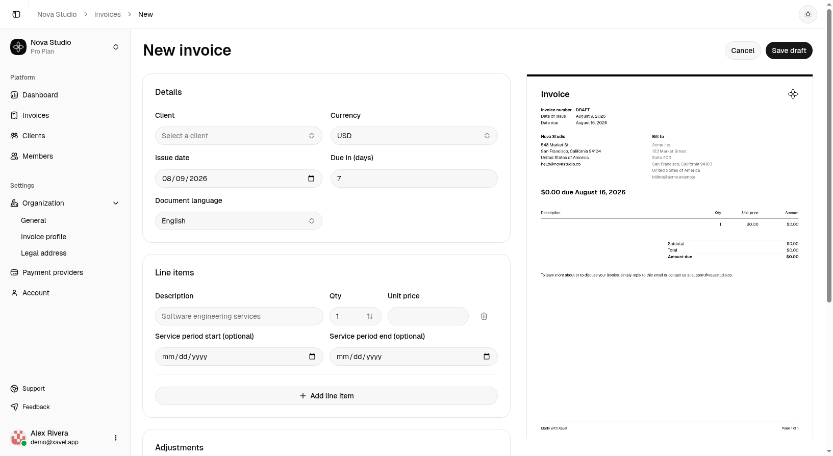 New invoice
